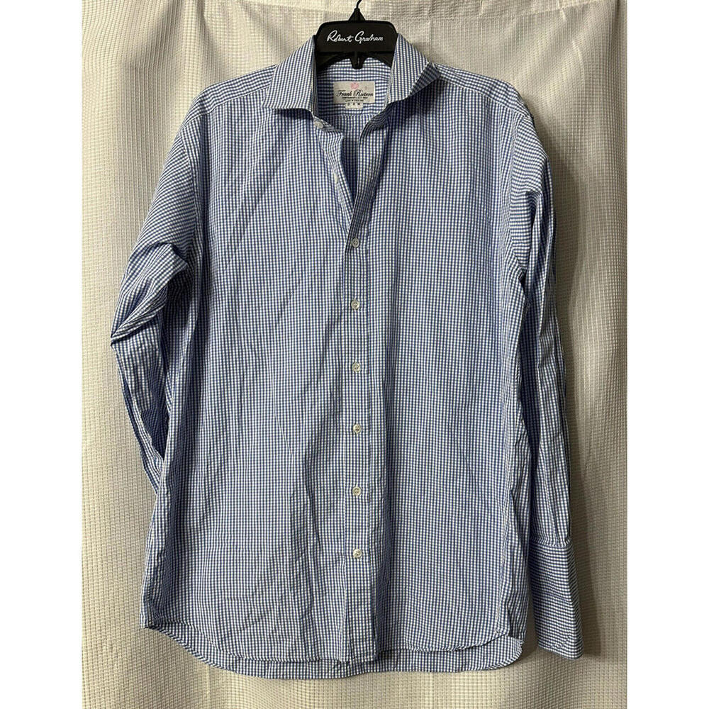 EUC Frank Rostron Mens‎ Long Sleeve Button Front French Cuff Dress Shirt Size XL